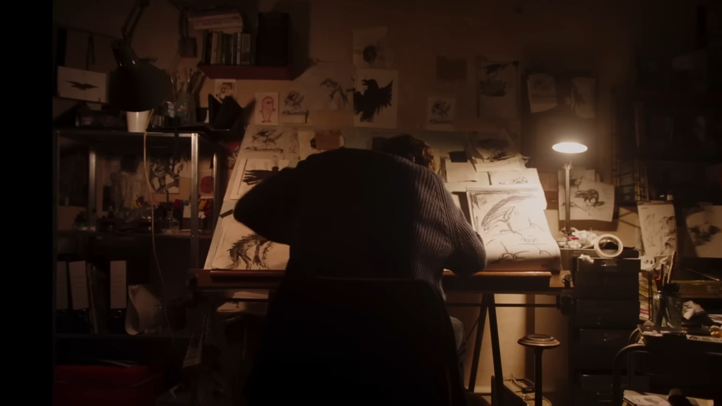 In this still, Benedict Cumberbatch is seen in "The Thing with Feathers."