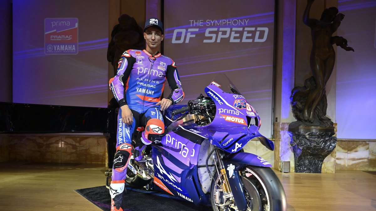 Turkish rider Toprak Razgatlıoğlu poses with the Prima Pramac Yamaha he will race in the 2026 MotoGP season during the bike’s official launch at the Accademia Musicale Chigiana, Siena, Italy, Jan. 1, 2026. (AA Photo)