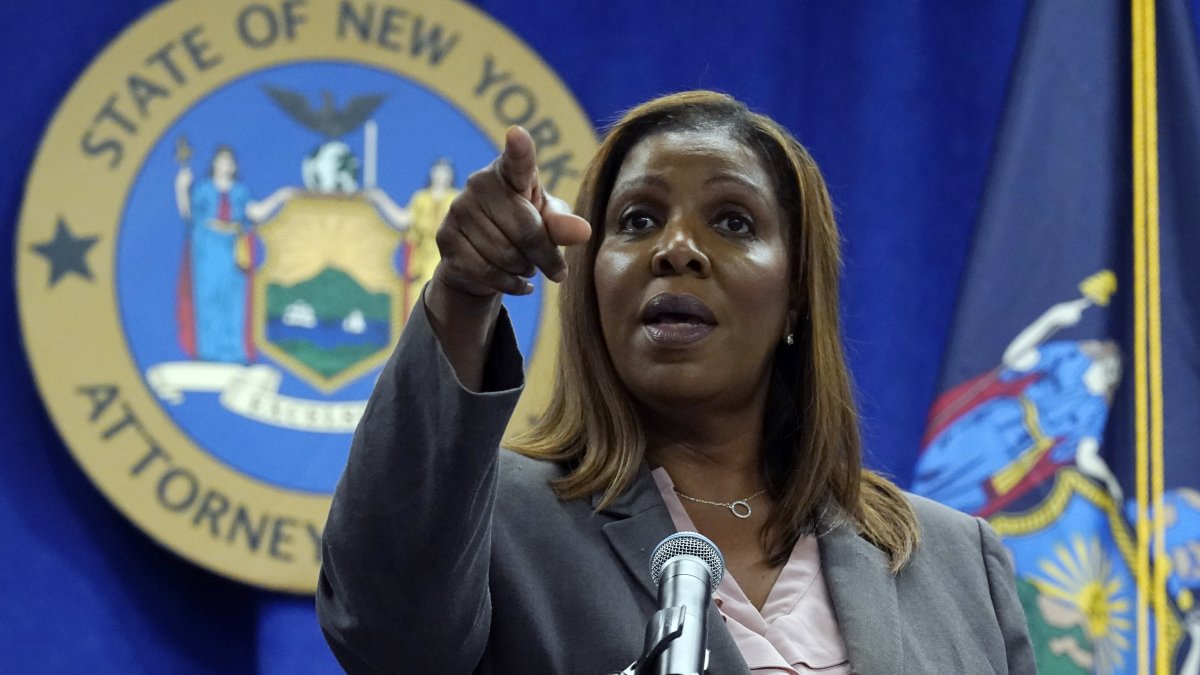 New York Attorney General Letitia James addresses a news conference at her office, in New York, Friday, May 21, 2021. (AP Photo)