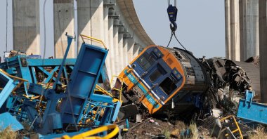 Wreckage at the site where a train was derailed when a construction crane collapsed and fell onto its carriages, in Sikhio district, Nakhon Ratchasima province, Thailand, Jan. 14, 2026. (Reuters Photo)