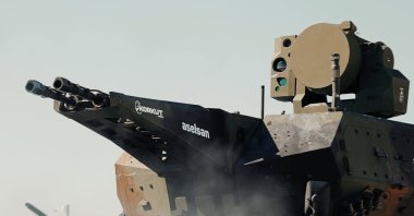 Aselsan's KORKUT 140/35 Close Area Air Defense System, integrated into an 8x8 tactical wheeled vehicle, is seen at an undisclosed location in this photo shared on Jan. 6, 2026. (AA Photo)