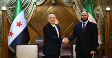 Türkiye’s Ambassador to Syria Nuh Yılmaz (L) meets with Aleppo Governor Azzam Garip at the governorate building, Aleppo, Syria, Jan.14, 2025. (AA Photo)