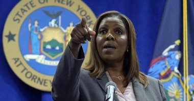 New York Attorney General Letitia James addresses a news conference at her office, in New York, Friday, May 21, 2021. (AP Photo)