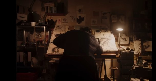 In this still, Benedict Cumberbatch is seen in "The Thing with Feathers."