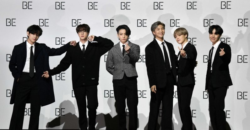 South Korean K-pop boy band BTS members (L to R) V, Jin, Jung Kook, RM, Jimin and J-Hope pose for a photo session during a press conference on BTS new album "BE (Deluxe Edition)," Seoul, South Korea, Nov. 20, 2020. (AFP Photo)