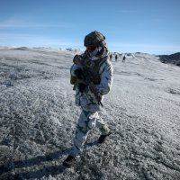 A member of the French armed forces walks on ice during a military drill in Kangerlussuaq, Greenland, Sept. 17, 2025. (Reuters Photo)