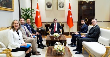 Vice President Cevdet Yılmaz (C) attends a meeting with U.S. Ambassador to Ankara Tom Barrack (3-L) and his delegation, Ankara, Türkiye, Jan. 15, 2025. (AA Photo)