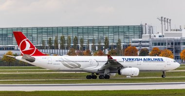 A Turkish Airlines aircraft lands at the airport, Munich, Germany, Oct. 11, 2022. (Reuters Photo)