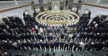People pray at Hacı Ömer Faruk Kayabaş Mosque in Kilis province as part of Laylat al-Miraj, Jan. 15, 2026. (AA Photo)