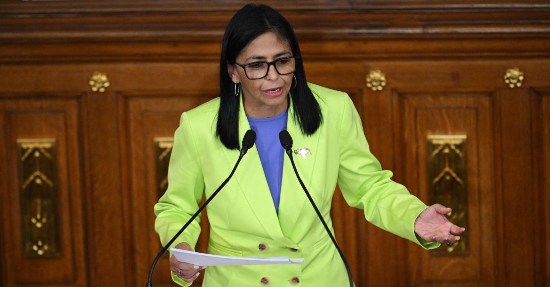 Venezuela's interim President Delcy Rodriguez gestures as she delivers her first annual address to the nation at the National Assembly, Caracas, Venezuela, Jan. 15, 2026. (AFP Photo)