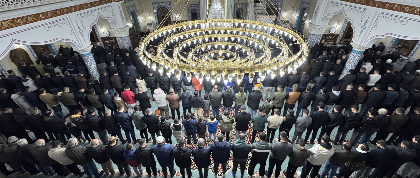 People pray at Hacı Ömer Faruk Kayabaş Mosque in Kilis province as part of Laylat al-Miraj, Jan. 15, 2026. (AA Photo)
