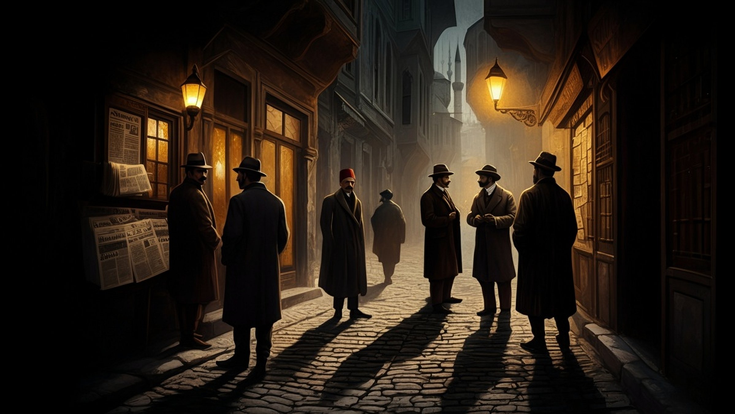 An artistic and symbolic illustration inspired by the novel "Hüküm Gecesi" by Yakup Kadri Karaosmanoğlu, depicting the tense political atmosphere of 1908-1911 Istanbul. (Shutterstock Photo)