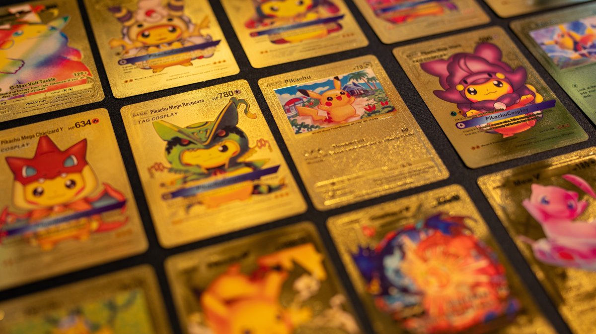 Pokemon Golden Cards, lay flat on a black background, London, U.K., Feb. 17, 2025. (Shutterstock Photo)