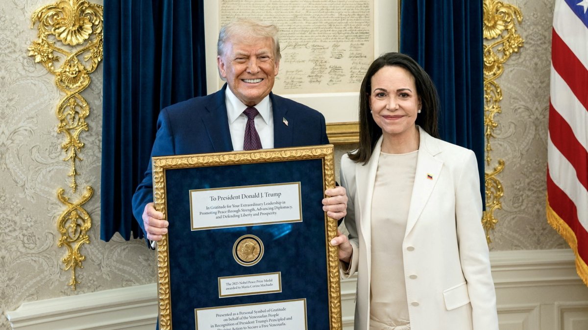Trump receives Nobel medal from Venezuelan opposition leader Machado