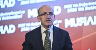 Treasury and Finance Minister Mehmet Şimşek speaks during an event, Istanbul, Türkiye, Jan. 9, 2026. (AA Photo)