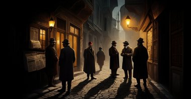 An artistic and symbolic illustration inspired by the novel "Hüküm Gecesi" by Yakup Kadri Karaosmanoğlu, depicting the tense political atmosphere of 1908-1911 Istanbul. (Shutterstock Photo)