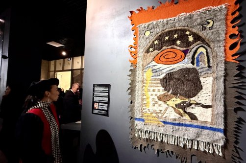 A visitor explores the “SHAFT. Unearthing Hidden Threads” exhibition, Astana, Kazakhstan, Jan. 14, 2026. (AA Photo)