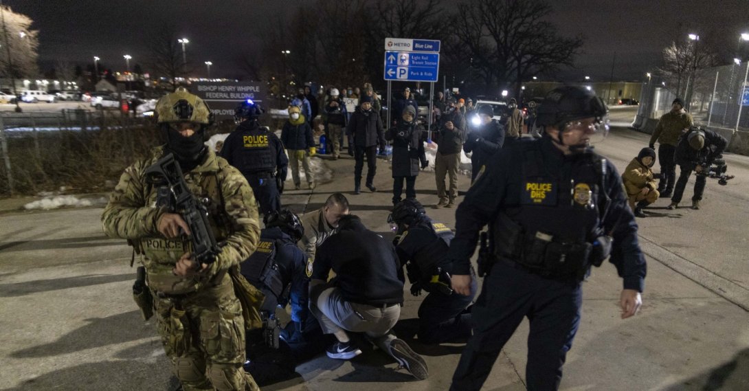 Protesters clash with federal agents during demonstrations against U.S. Immigration and Customs Enforcement following the fatal shooting of 37-year-old Renee Nicole Good by an ICE officer earlier this month, with security forces using tear gas and other crowd-control tactics to disperse the crowds, Minneapolis, U.S., Jan. 15, 2026. (AA Photo)