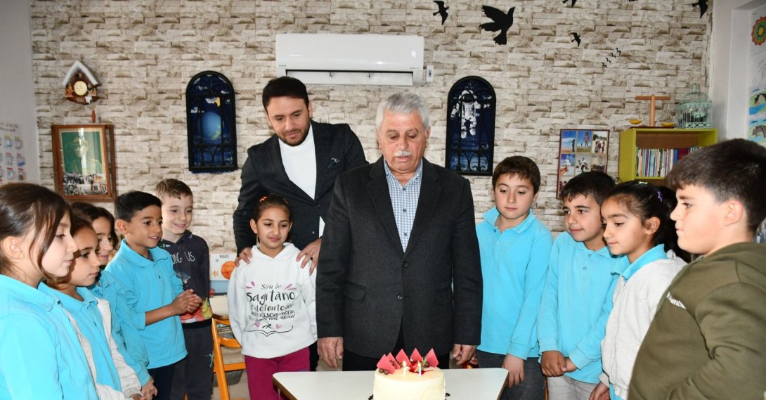 Students surprise 68-year-old village mukhtar Yusuf Ekinci with his first-ever birthday celebration, Batman, Türkiye, Jan. 16, 2025. (AA Photo)