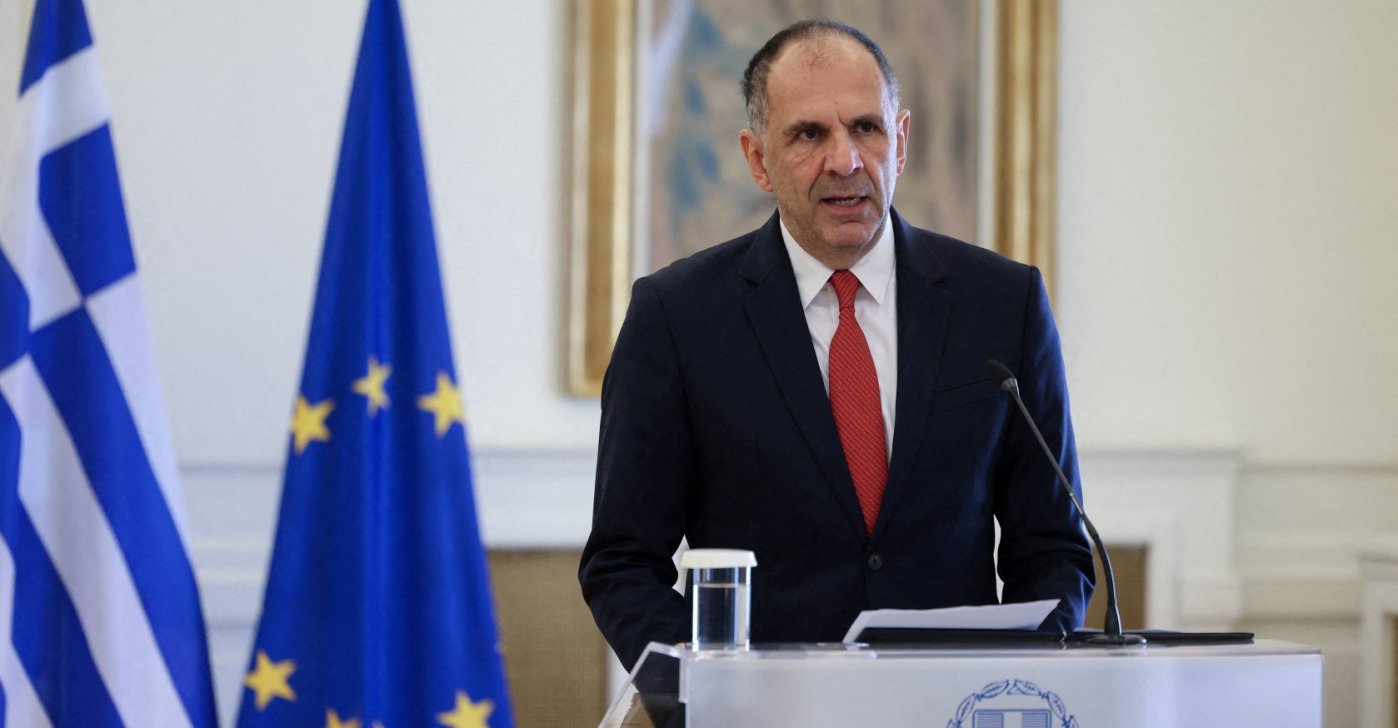 Greek Foreign Minister George Gerapetritis speaks at a joint press conference at the Foreign Ministry, Athens, Greece, Oct. 14, 2025. (Reuters Photo)