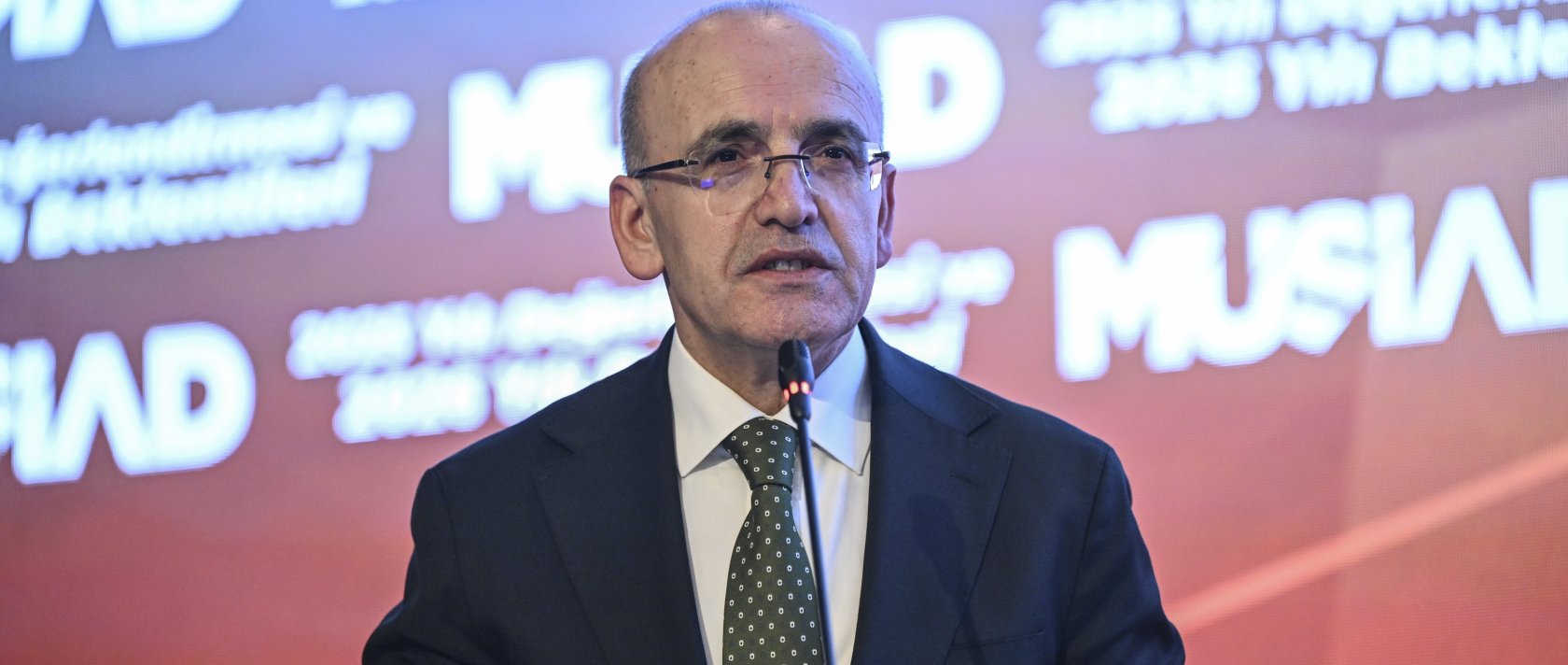 Treasury and Finance Minister Mehmet Şimşek speaks during an event, Istanbul, Türkiye, Jan. 9, 2026. (AA Photo)