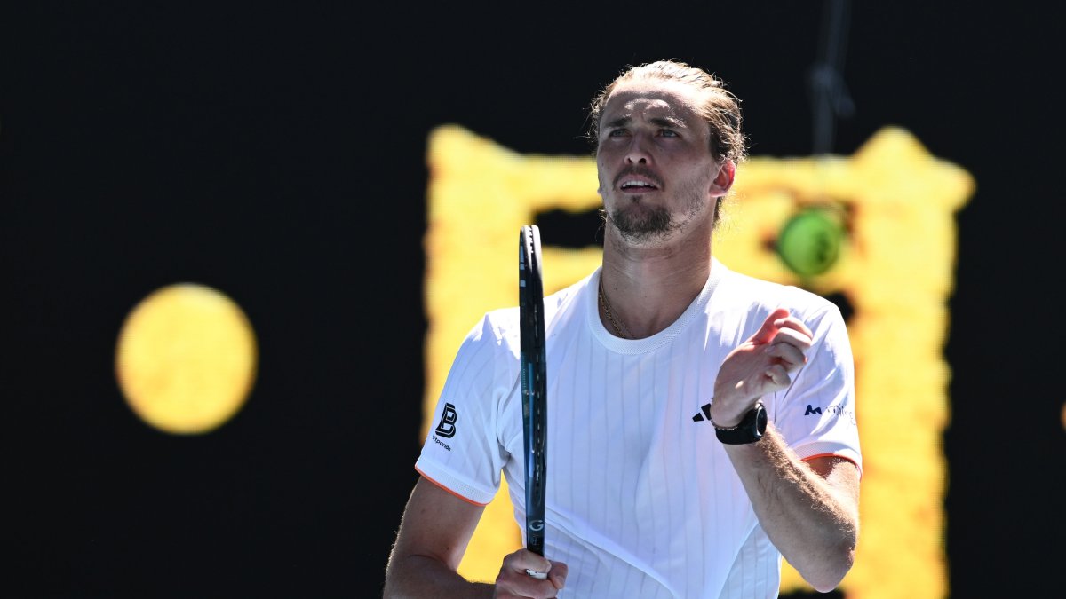 Alexander Zverev of Germany celebrates after winning the Men’s 1st round match against Gabriel Diallo of Canada on day 1 of the Australian Open, Melbourne, Australia, Jan. 18, 2026. (EPA Photo)
