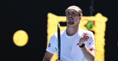 Alexander Zverev of Germany celebrates after winning the Men’s 1st round match against Gabriel Diallo of Canada on day 1 of the Australian Open, Melbourne, Australia, Jan. 18, 2026. (EPA Photo)
