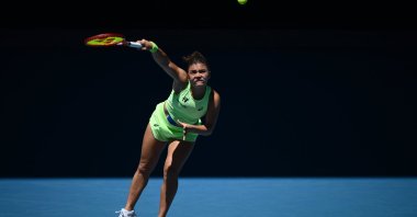 Jasmine Paolini of Italy serves during the Women's 1st round match against Aliaksandra Sasnovich of Belarus on day 1 of the 2026 Australian Open, Melbourne, Australia, Jan. 18, 2026. (EPA Photo)