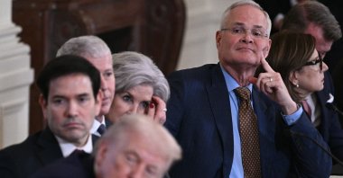 ExxonMobil CEO Darren Woods (R) attends a meeting with U.S. President Donald Trump (L) and oil company executives in the East Room of the White House, Washington, U.S., Jan. 9, 2026. (AFP Photo)