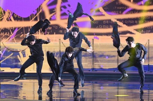 South Korean boy band BTS performs onstage during the 64th Annual Grammy Awards at the MGM Grand Garden Arena in Las Vegas, U.S., April 3, 2022. (AFP Photo)