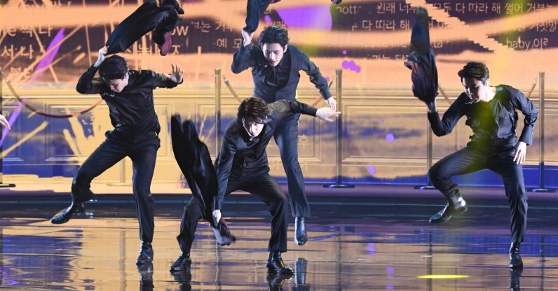 South Korean boy band BTS performs onstage during the 64th Annual Grammy Awards at the MGM Grand Garden Arena in Las Vegas, U.S., April 3, 2022. (AFP Photo)