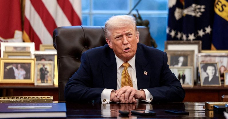 U.S. President Donald Trump is interviewed by Reuters White House correspondent Steve Holland (not pictured) during an exclusive interview in the Oval Office in the White House in Washington, D.C., U.S., January 14, 2026. (Reuters Photo)