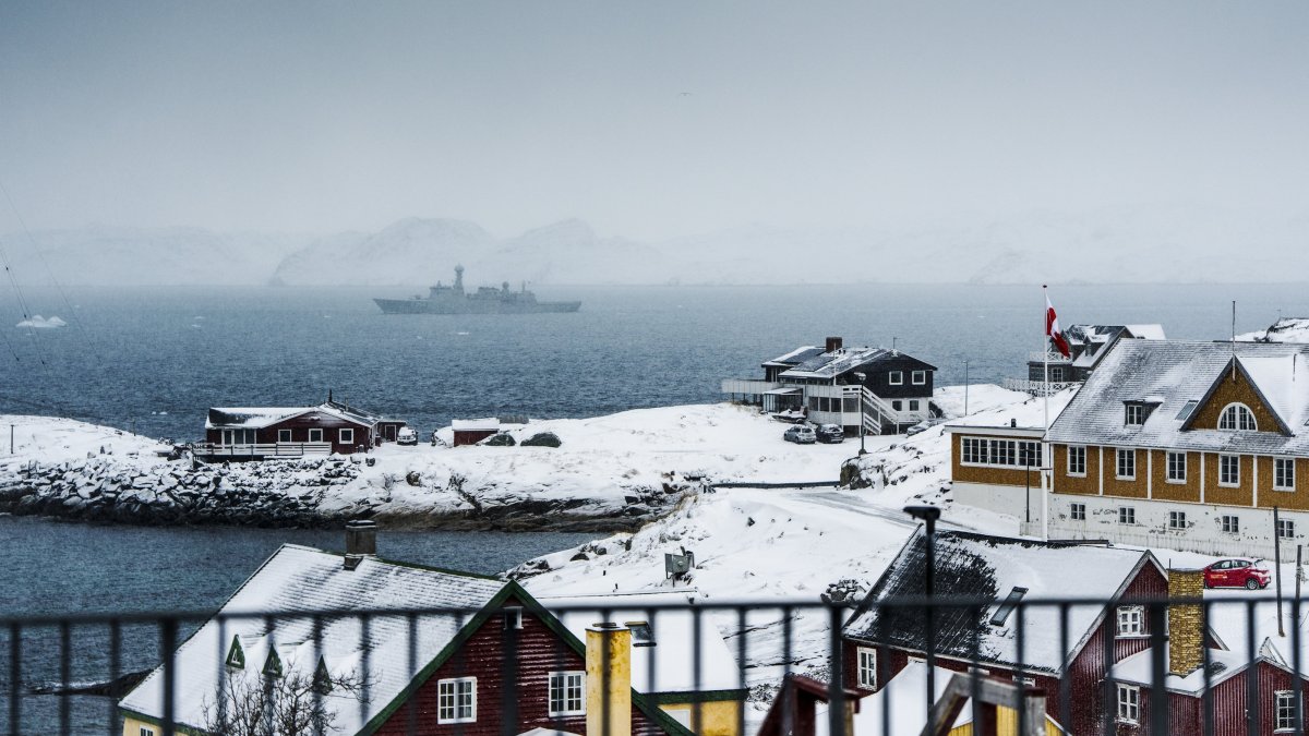 The Danish navy's inspection ship HDMS Vaedderen sails off Nuuk, Greenland, Jan. 18, 2026. (EPA Photo)