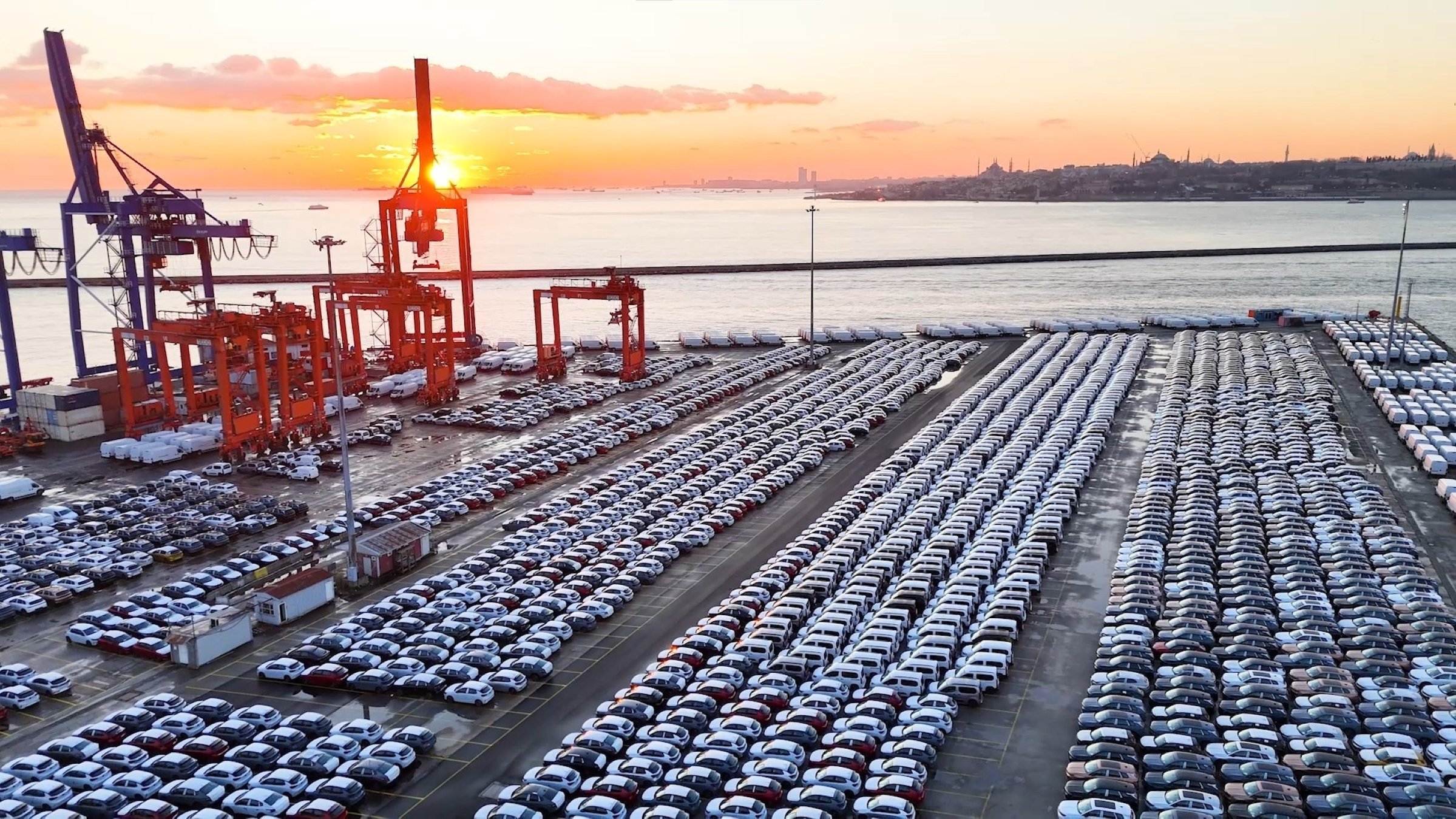 Cars are seen at the Haydarpaşa Port, Istanbul, Türkiye, Jan. 7, 2026. (IHA Photo)