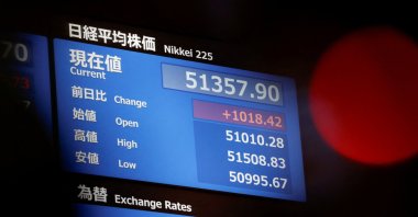 Monitors display Japan's Nikkei share average after the New Year ceremony, marking the opening of trading in 2026 at the Tokyo Stock Exchange (TSE) in Tokyo, Japan, Jan. 5, 2026. (Reuters Photo)