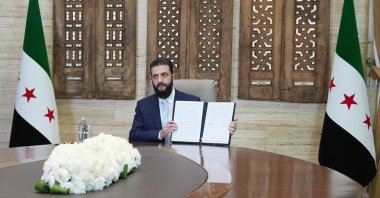 Syrian President Ahmed al-Sharaa, after signing an agreement at the Presidential Palace, Damascus, Syria, Jan. 18, 2026. (EPA Photo)