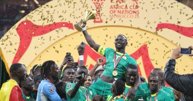 Senegal's Sadio Mane holds the trophy after the Africa Cup of Nations (AFCON) final football match against Morocco at the Prince Moulay Abdellah Stadium, Rabat, Jan. 18, 2026. (AA Photo)
