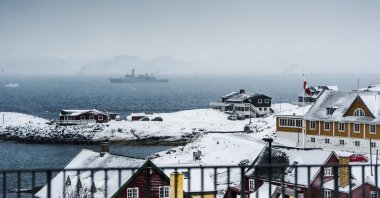 The Danish navy's inspection ship HDMS Vaedderen sails off Nuuk, Greenland, Jan. 18, 2026. (EPA Photo)