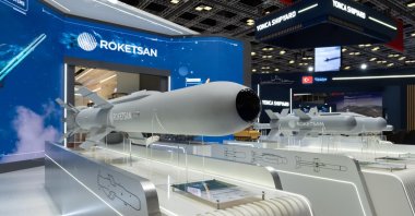 Roketsan products are seen in a booth, Jan. 19, 2025. (Roketsan Handout via DHA Photo)