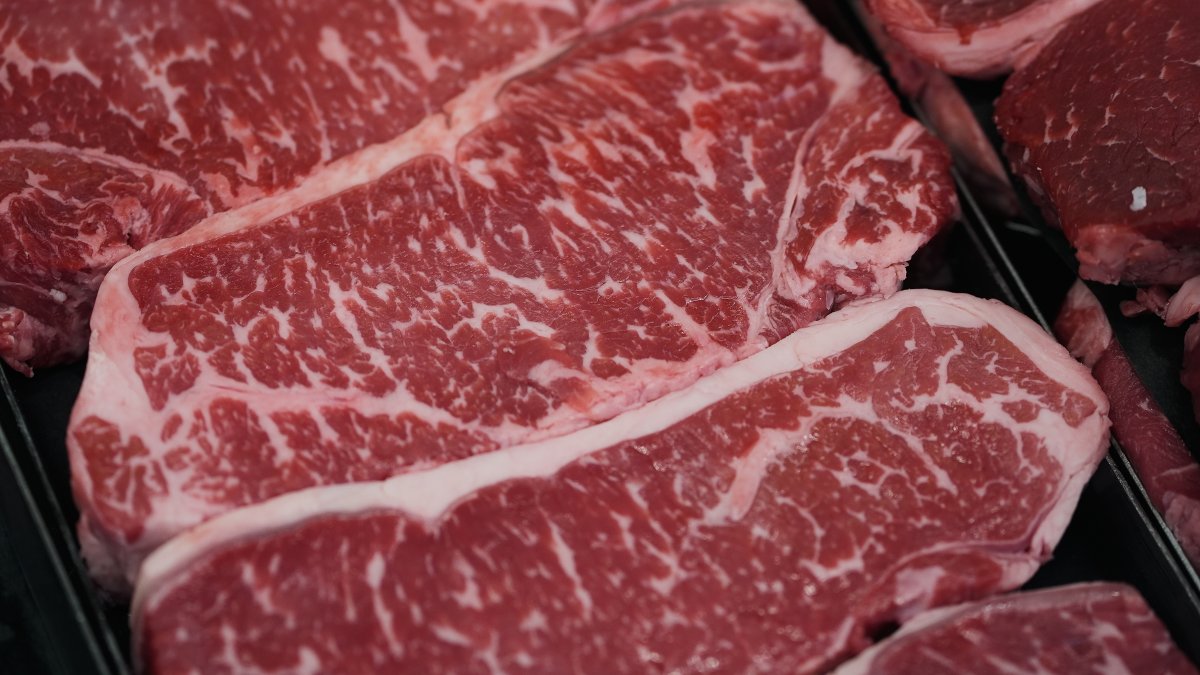 New York strip steaks are on display at a Sam's Club, Bentonville, Ark., U.S., Sept. 24, 2025. (AP Photo)