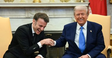 U.S. President Donald Trump meets with French President Emmanuel Macron in the Oval Office of the White House, Washington, U.S., Feb. 24, 2025. (AFP Photo)