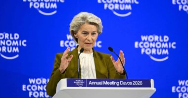 European Commission President Ursula von der Leyen delivers a speech during the World Economic Forum (WEF) annual meeting in Davos, Switzerland, Jan. 20, 2026. (AFP Photo)