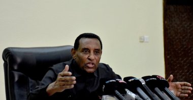 Sudan Prime Minister Kamil Idris meets with a delegation of journalists from Turkish institutions at the governor’s office, following extensive damage to the Prime Minister’s office building, Khartoum, Sudan, Jan. 21, 2026. (AA Photo)