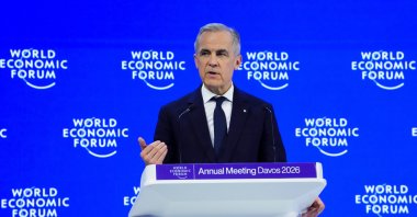 Canada Prime Minister Mark Carney delivers a speech at the World Economic Forum in Davos, Switzerland, Tuesday, Jan. 20, 2026. (AP Photo)