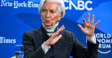 European Central Bank (ECB) President Christine Lagarde gestures as she speaks during the World Economic Forum (WEF) annual meeting in Davos, Switzerland, Jan. 21, 2026. (AFP Photo)