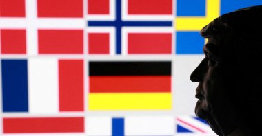A 3D-printed miniature model of U.S. President Donald Trump and flags of eight European countries potentially facing U.S. tariffs after Trump said he may put a tariff on countries that do not support his plan for the United States to control Greenland, in this illustration taken Jan. 17, 2026. (Reuters Photo)