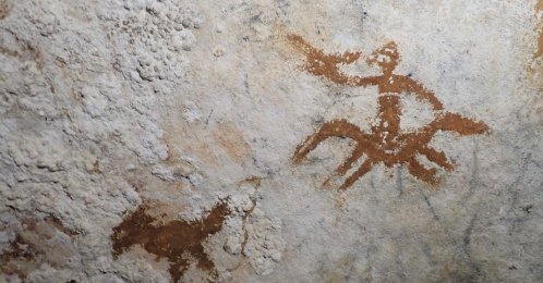 This handout photograph, released by Griffith University's Maixme Aubert, shows a view of prehistoric cave paintings in the Sulawesi island of Indonesia, Jan. 21, 2026. (AFP Photo via  Griffith University)