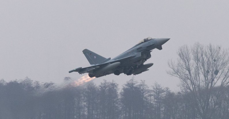 A German Air Force Eurofighter Typhoon fighter jet takes off during a training scramble at the 22nd Tactical Air Base, Malbork, Poland, Dec. 10, 2025. (Reuters Photo)