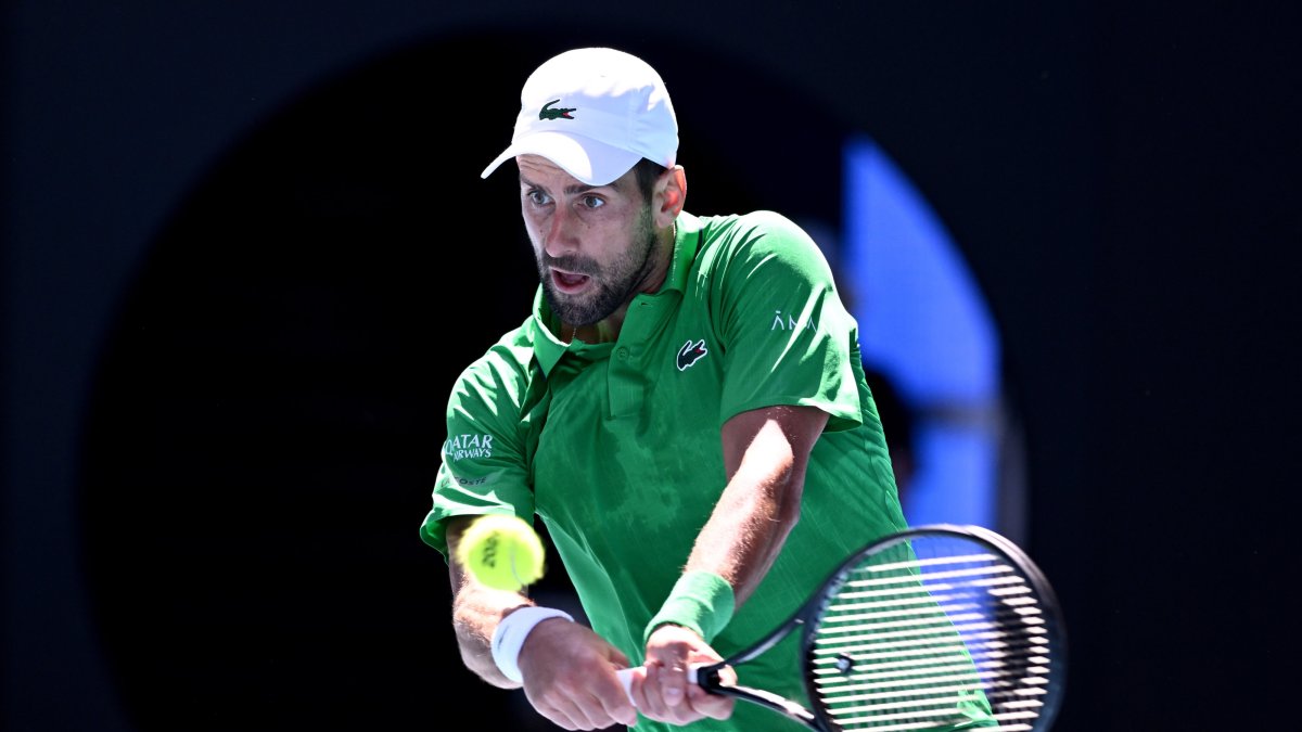 Serbia's Novak Djokovic in action during the men's second round match against Italy's Francesco Maestrelli on day 5 of the 2026 Australian Open tennis tournament at Melbourne Park, Melbourne, Australia, Jan. 2026. (EPA Photo)