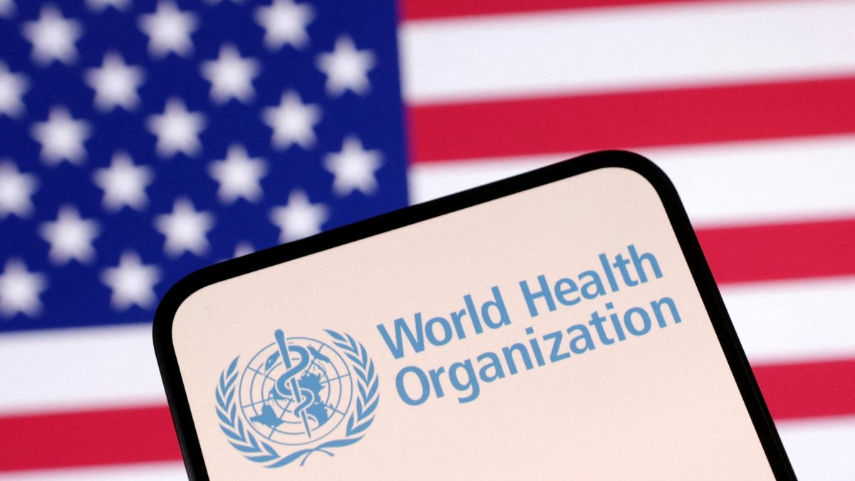 World Health Organization (WHO) logo and U.S. flag are seen in this illustration taken April 23, 2025. (Reuters Photo)